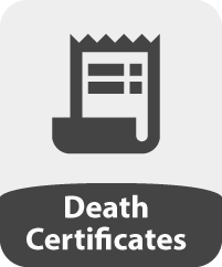 Image of a tombstone and the words 'Death Certificate'