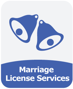 Image of two wedding bells and the words 'Marriage License Services'