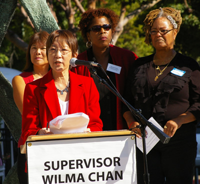 Alameda County Supervisor Wilma Chgan speaks at a rally.