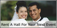 Photo of a married couple with the caption: Rent a hall for yout next event.