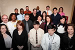 Group of diverse people looking up.