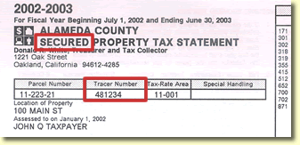 Image of tax bill showing tracer number on a Secured tax bill.