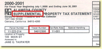 Image of tax bill showing tracer number on Supplemental tax bill.