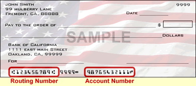 Picture of a check showing where the account number is.