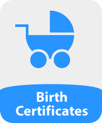Image of a baby's carriage and the words 'Birth Certificate'