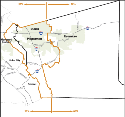 map of Hayward, Union City, Fremont, Dublin, Pleasanton, Livermore.
