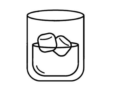 line drawing of glass of water with ice