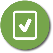 Icon representing a plan with a checkmark.