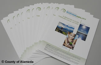 Photo of Alameda County sustainability brochures.