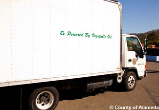 Photo of a County truck that is powered by used vegetable oil.